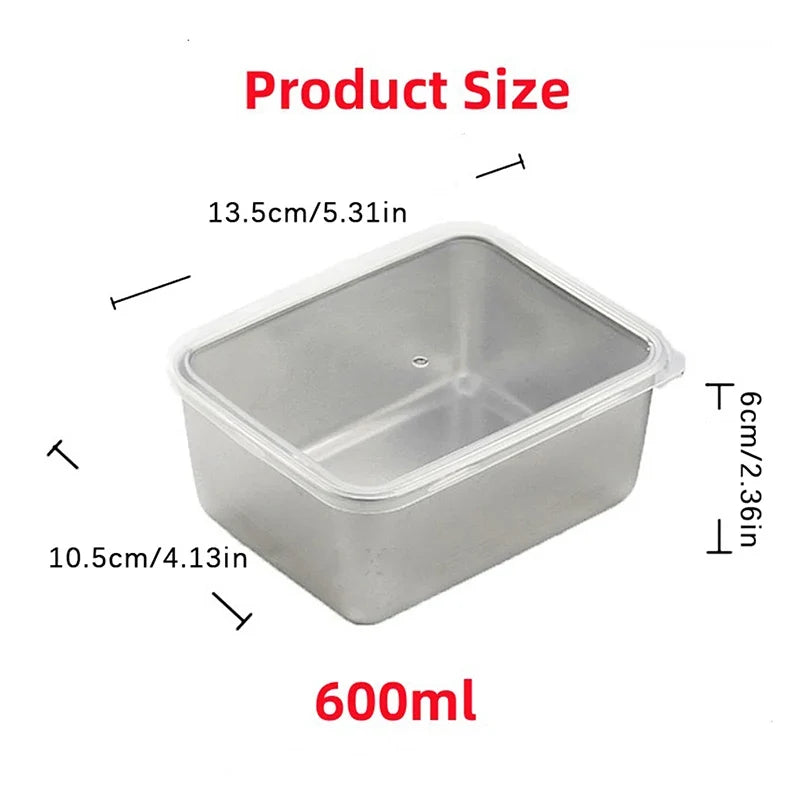 Stainless Steel Refrigerator Food Storage Box Plastic Lid Prepare