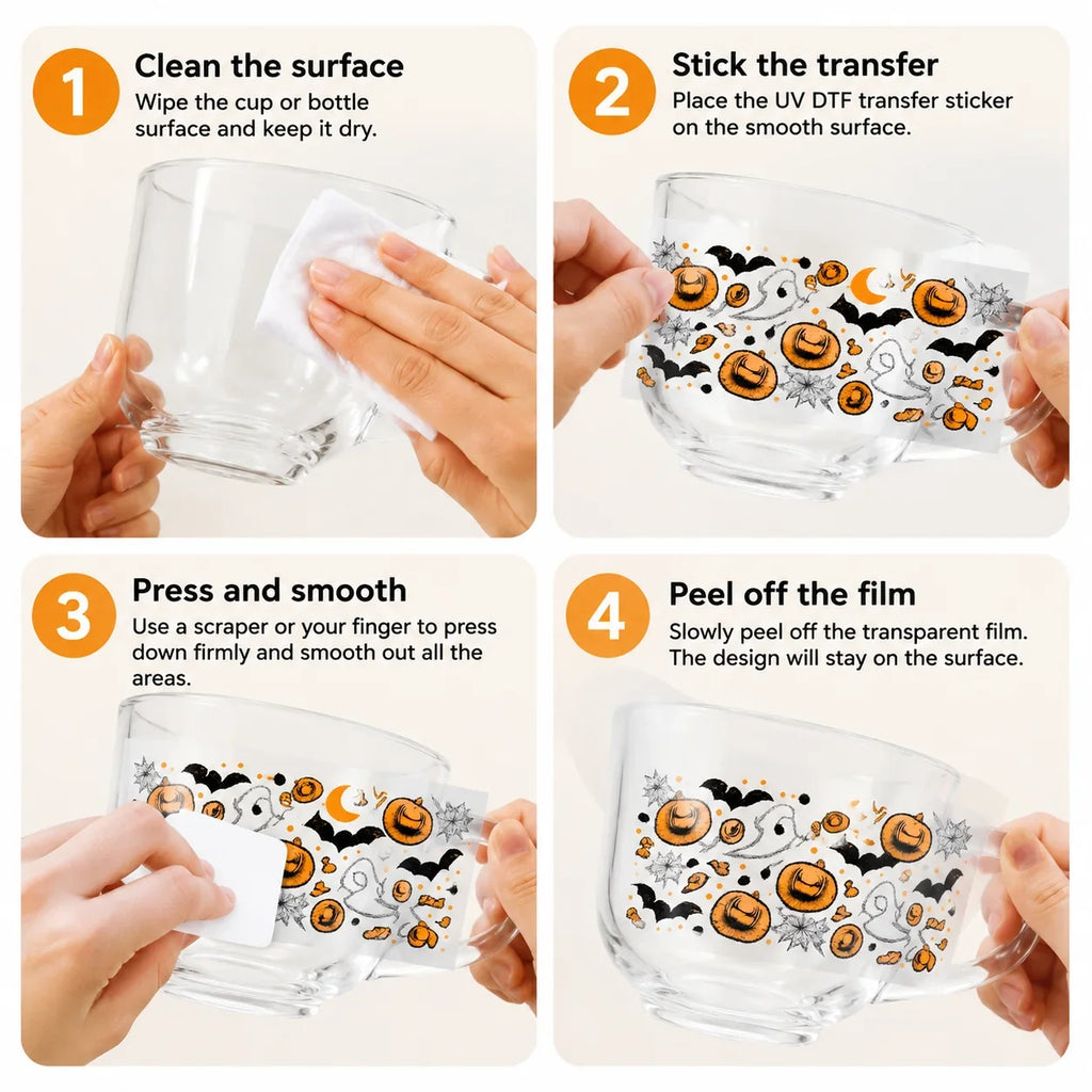 Halloween UV DTF Transfer Sticker | Pumpkin Bat Ghost DIY Decal