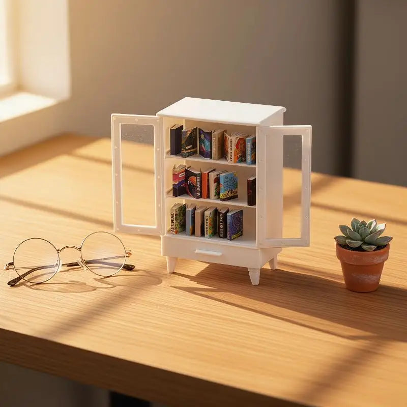 Miniature Dollhouse Cabinet Set with 20 Books | 1:6 & 1:12 Scale