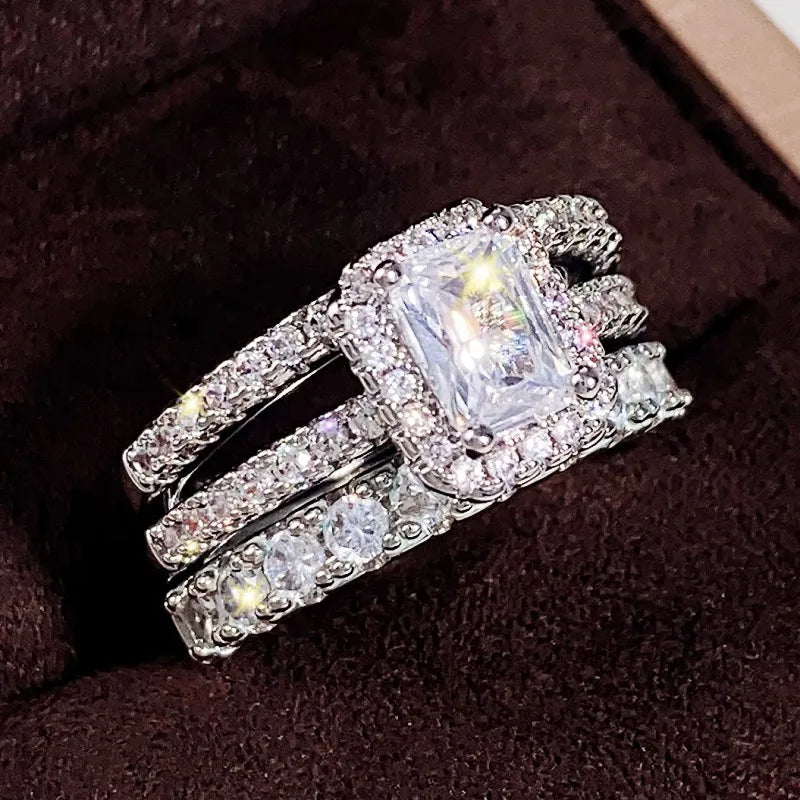Huitan 3-Piece Cubic Zirconia Bridal Ring Set for Women