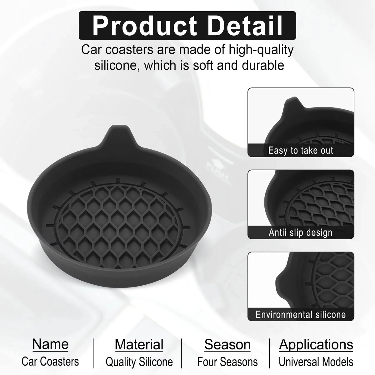 Silicone Car Cup Holder Insert Coasters – Non-Slip Set of 2/4