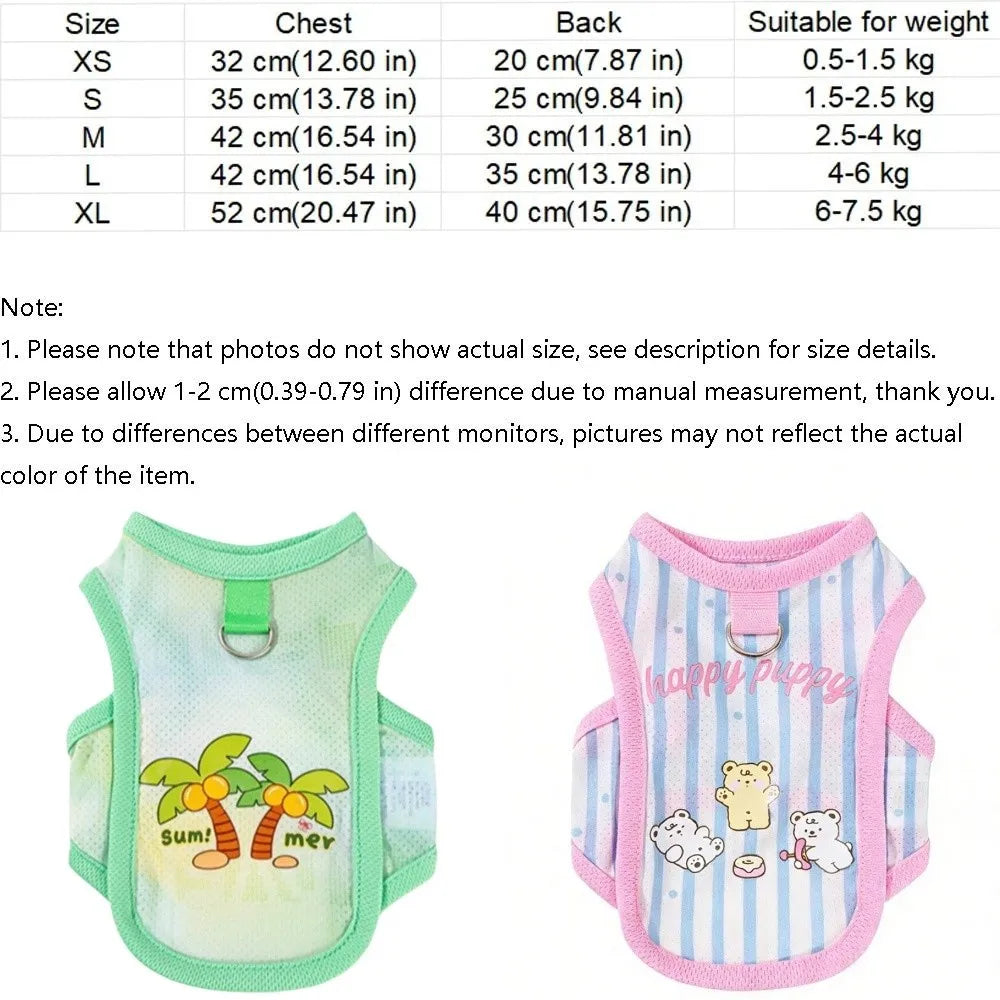 Striped Mesh Dog Cooling Vest | Ice Silk Bear Pattern T-Shirt