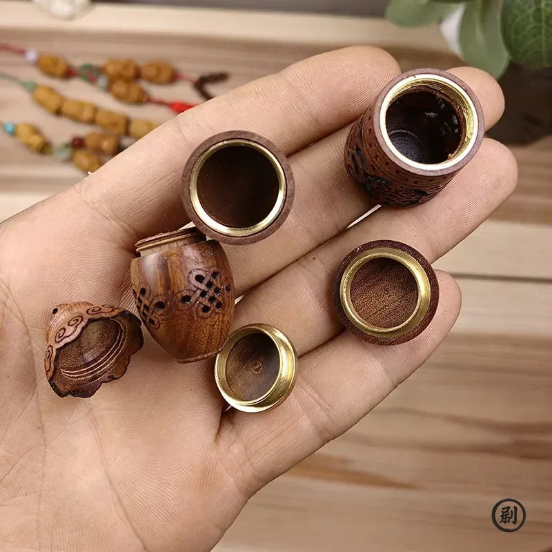 Wood Hollow Carved Aromatherapy Bottle Mini Vase Pagoda Car Hanging