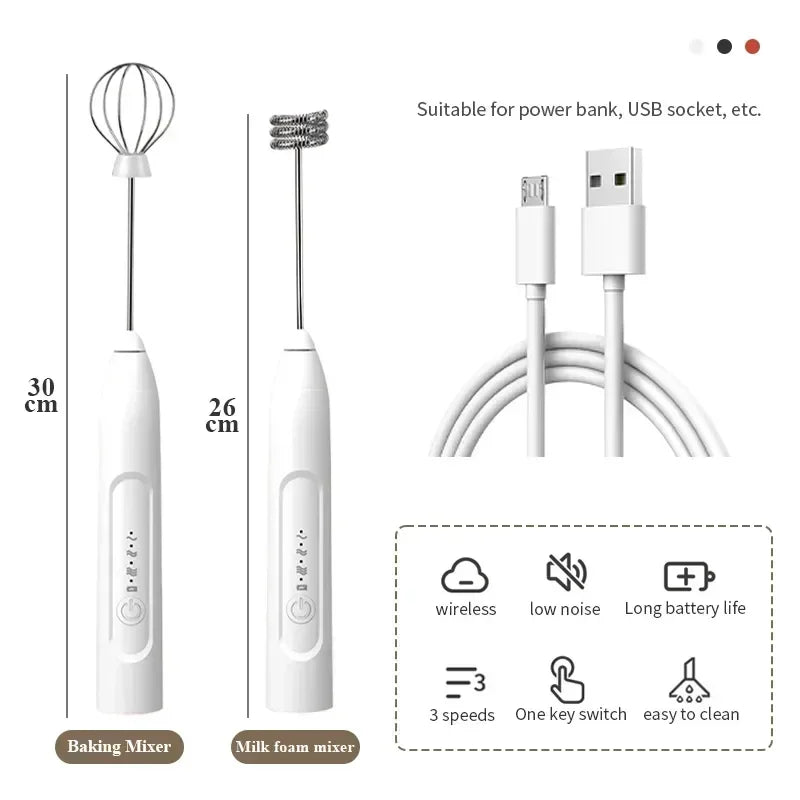 2-in-1 USB Electric Egg Beater & Milk Frother | Mini Mixer