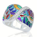 Huitan Colorful Enamel Cubic Zirconia Cocktail Ring for Women