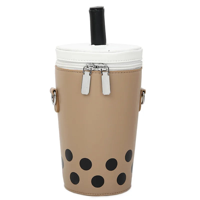 Cute Cartoon Milk Tea PU Bucket Crossbody Bag | Women