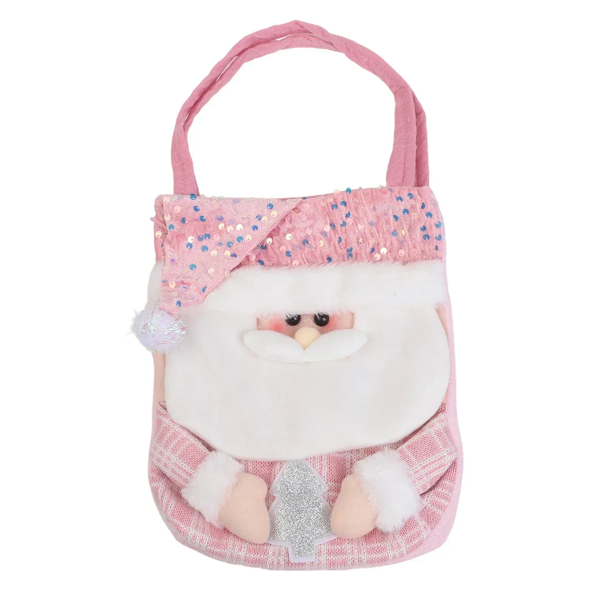 Christmas Gift Bag – Cartoon Doll Fabric & Pink Beads | Festive