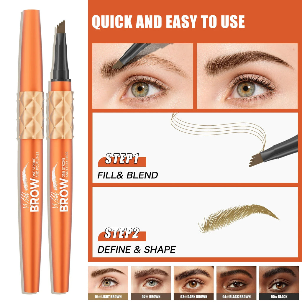 Hello Kiss 4-Tip Waterproof Liquid Eyebrow Pen | 3D Microblading
