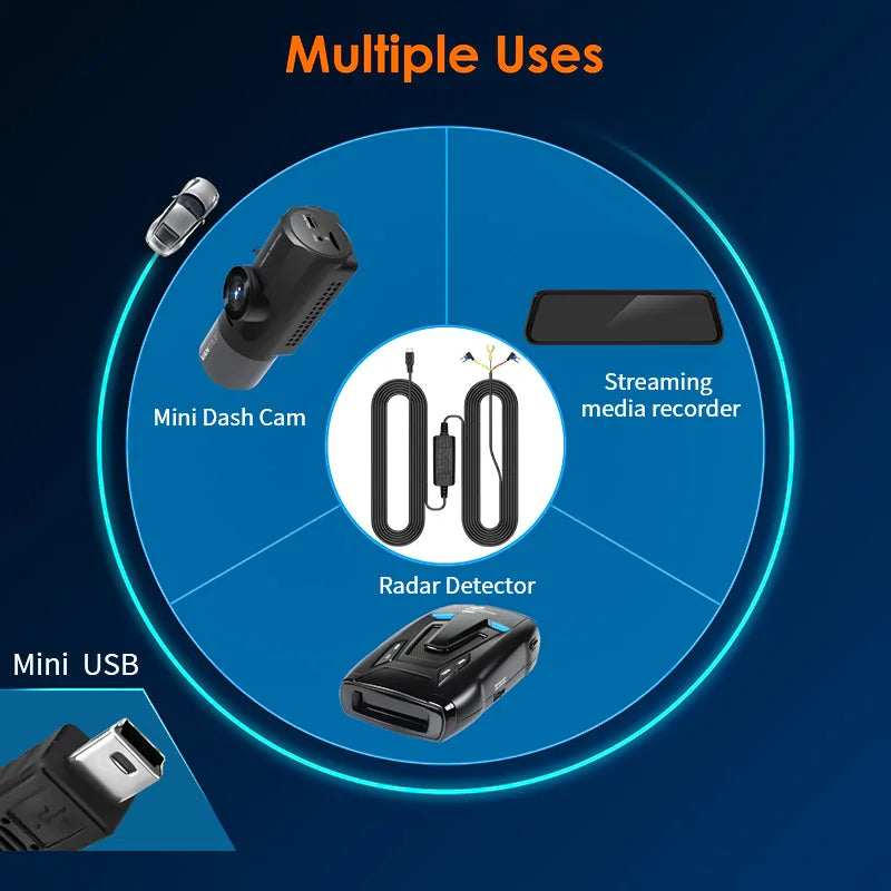 24H Parking Mode Hardwire Kit – Mini USB & Type-C Dash Cam
