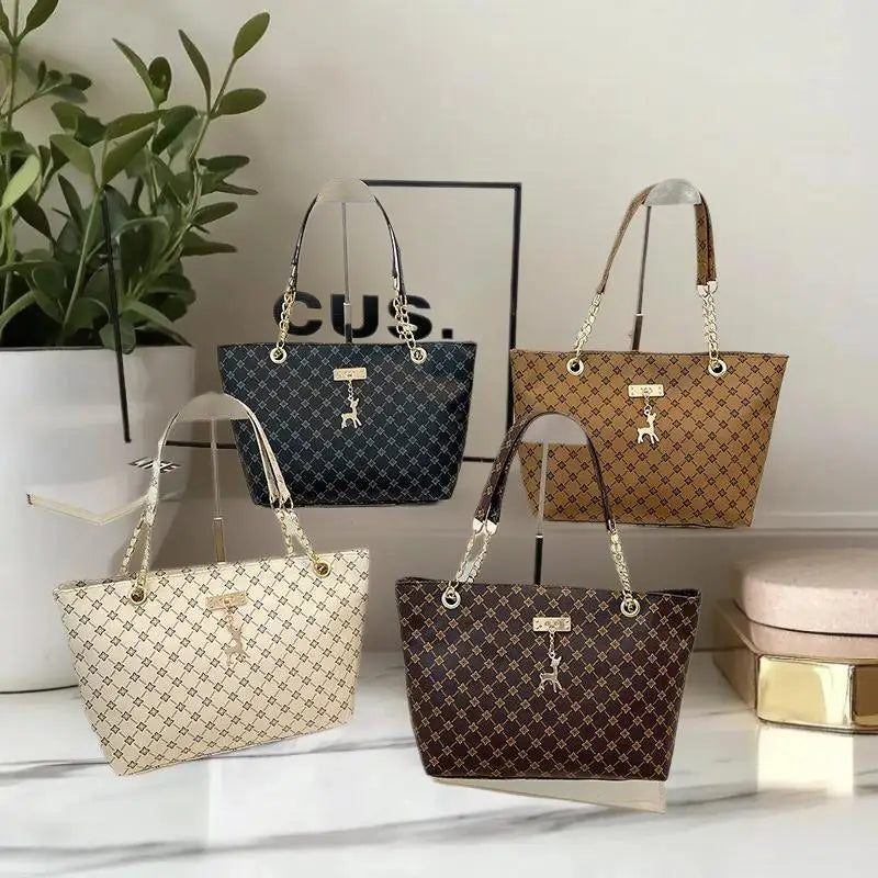 Retro Monogram Tote Bag | Vintage PU Shoulder Handbag Women