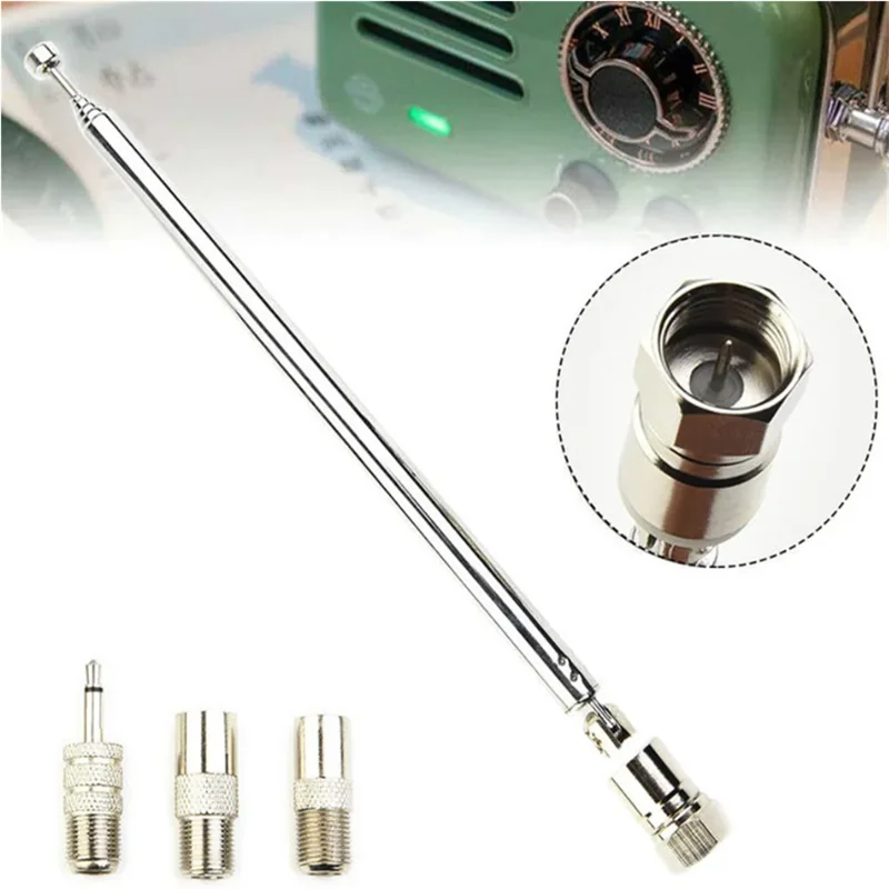 Telescopic FM DAB Radio Antenna – F-Male + 3 Adapters, 75cm