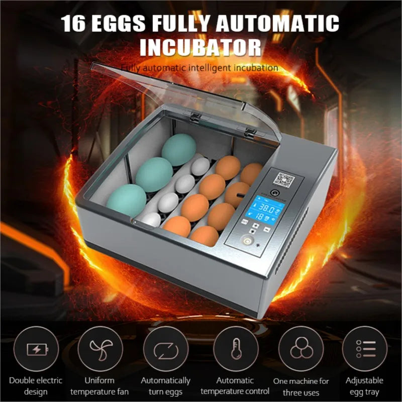 Automatic 16-Egg Incubator – Auto Turner & Poultry Hatcher