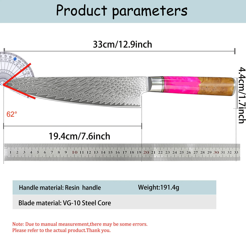 Damascus Steel Chef Knife – 19.4cm Blade for Kitchen & Cooking
