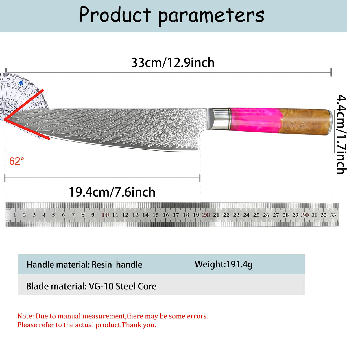 Damascus Steel Chef Knife – 19.4cm Blade for Kitchen & Cooking