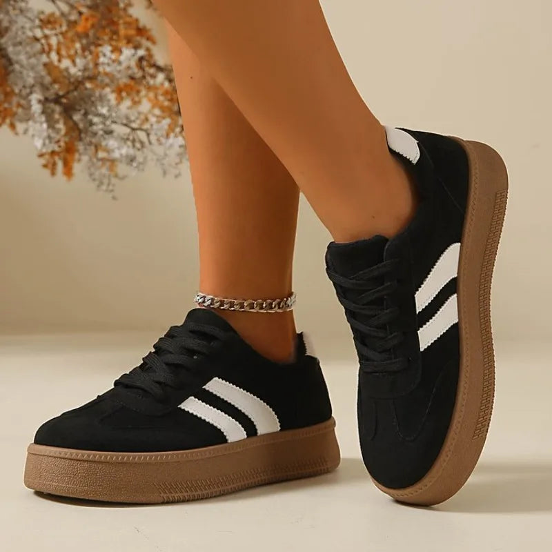 Women's Suede Platform Sneakers – Non-Slip Lace-Up Casual Shoes