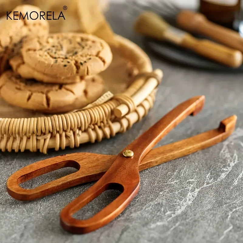 Wooden Scissor Kitchen Tongs – Non-Slip Salad & Grill Tongs