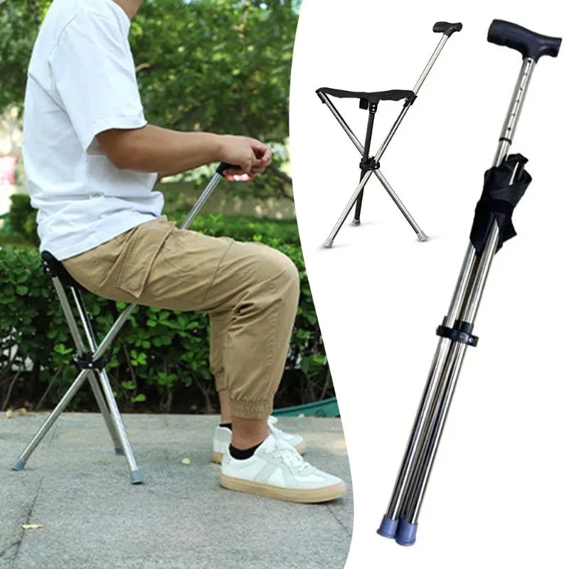 Foldable Cane Chair – Portable Walking Stick Stool for Outdoor