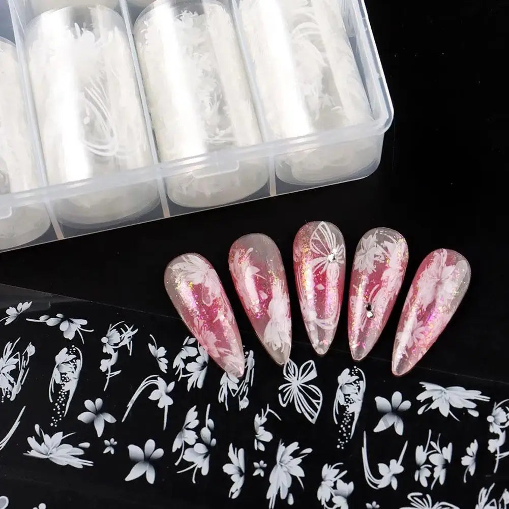 10-Roll Plaid & Flower Nail Foil Transfer Stickers | Nail Decals
