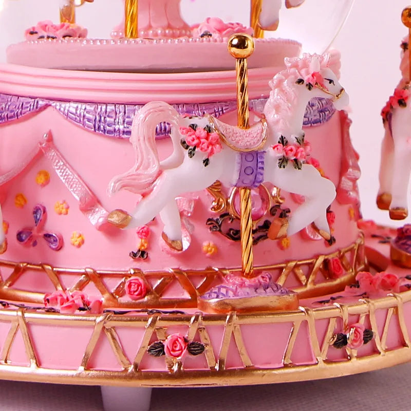 European-style Painted Crystal Ball Music Box Resin Carousel