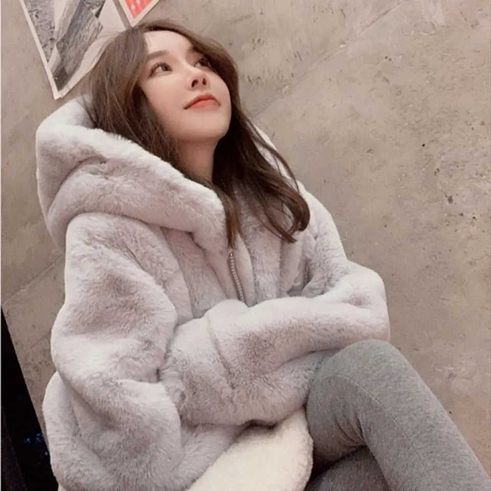 Women's Faux Mink Fur Hooded Coat – Plush Shaggy Jacket