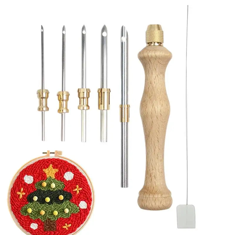 Punch Needle Kits Wooden Handle Pen Embroidery Tools 5 3 2 Needles
