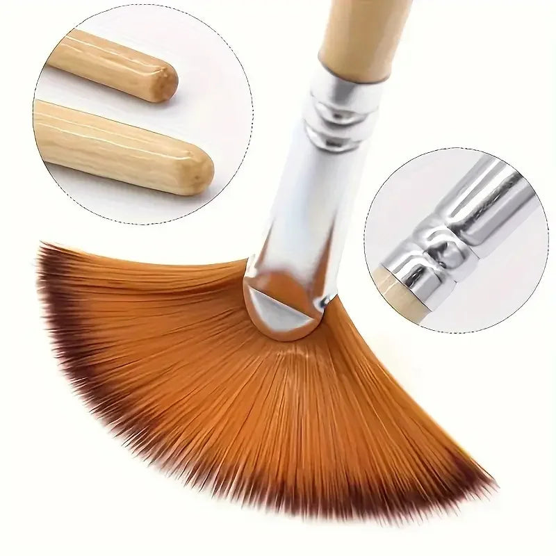 Professional 5-Piece Fan Brush Nylon Bristles Acrylic Watercolor