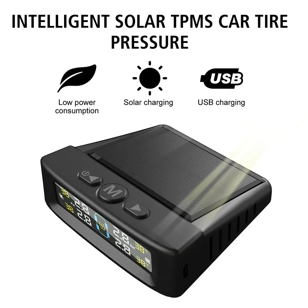 Solar TPMS Car Tire Pressure Monitor – 4 External Sensors