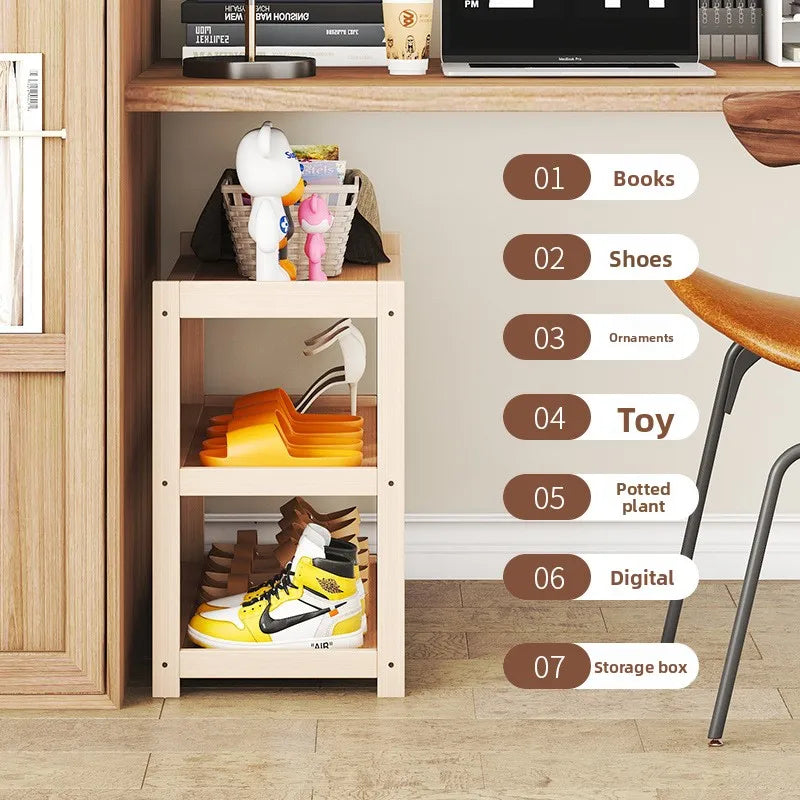 Solid Wood Multi-Layer Storage Shelf – Bookshelf & Shoe Rack
