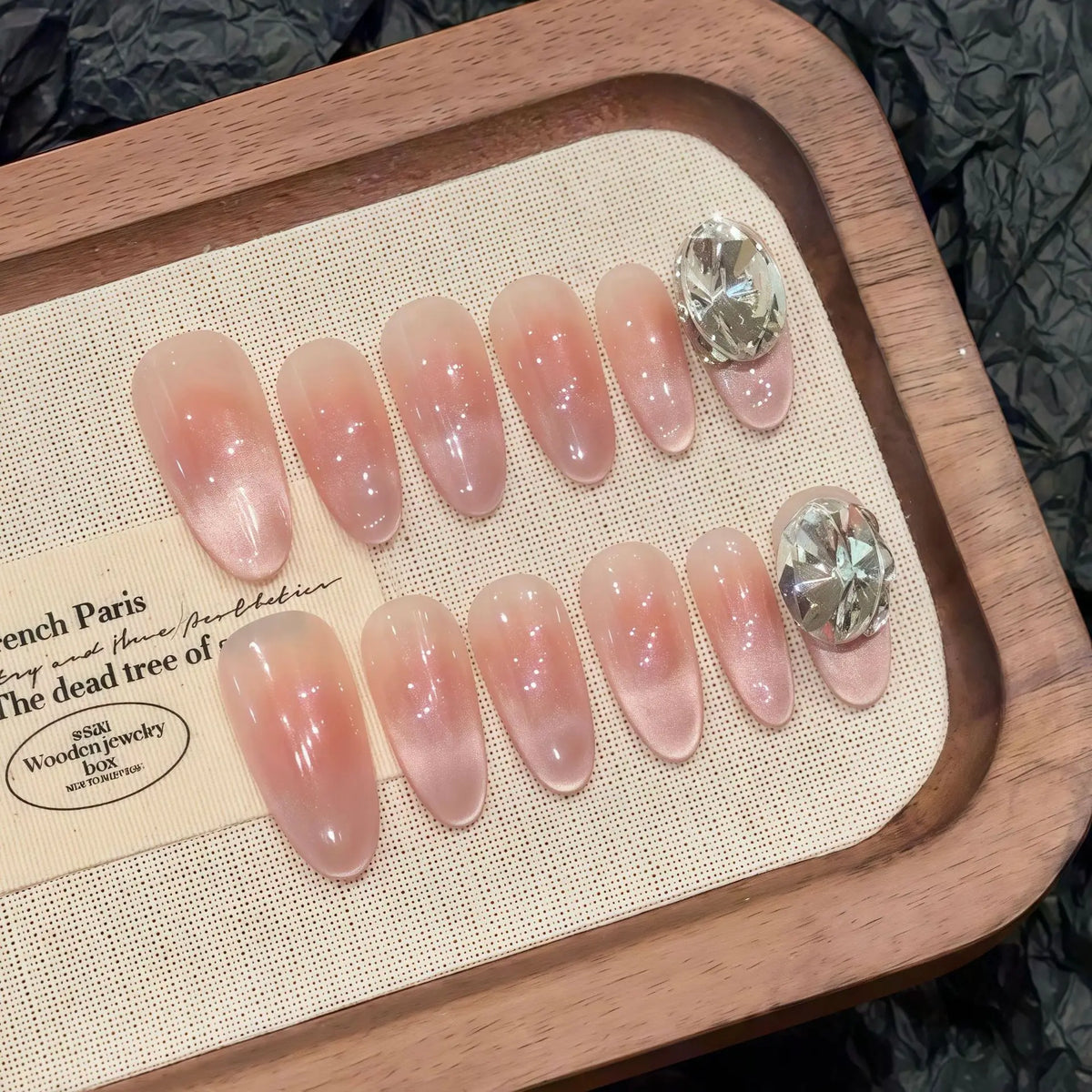 10pcs Handmade Press On Nails – Pink Blush French Cat Eye