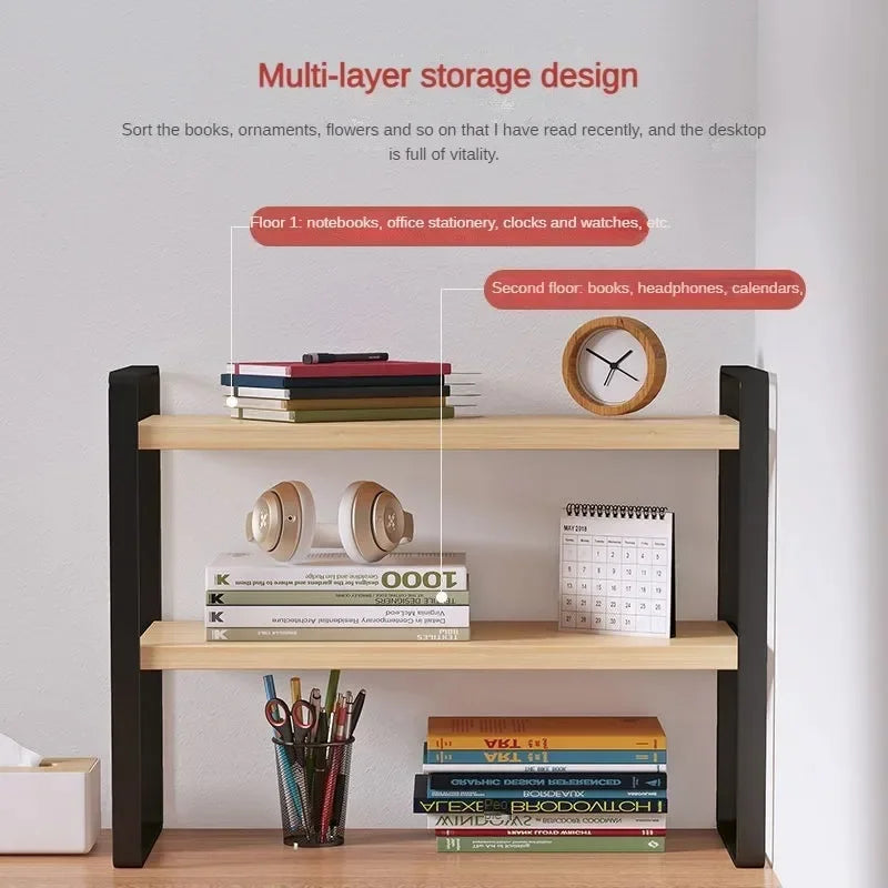 Desktop Wood & Iron Storage Shelf Desk Organizer Rack