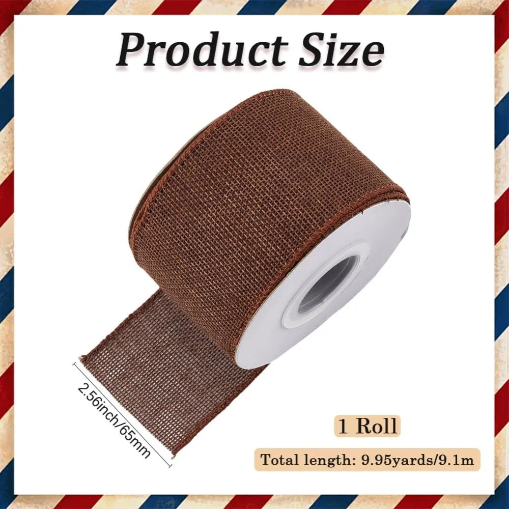 Burlap Wired Ribbon 2.5" Wide – Rustic Brown, 9.95 Yards/Roll
