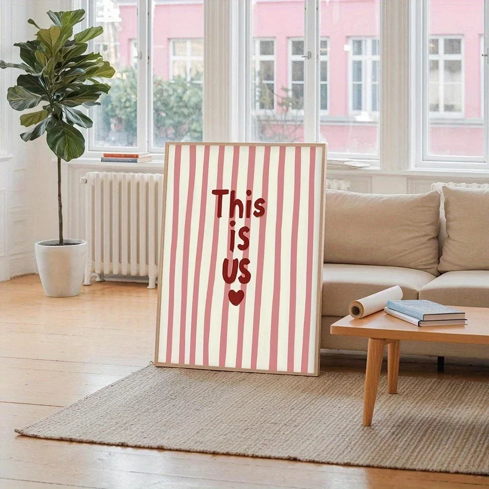 "This Is Us" Quote Pink Stripes Retro Canvas Wall Art Print