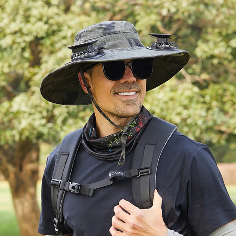 URGGU Solar Fan Hat – Wide Brim UV Protection, 2 Fans