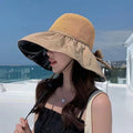 Women's Wide Brim Straw Bucket Hat – UV Sun Protection