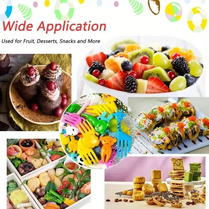 30-Pc Cartoon Animal Fruit Forks | Cute Bento Box Picks