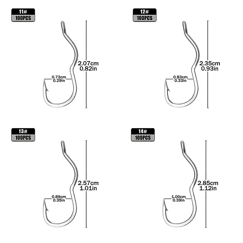 50-Pack Crank Fishing Hooks – High Carbon Steel, Sizes 5#–14#