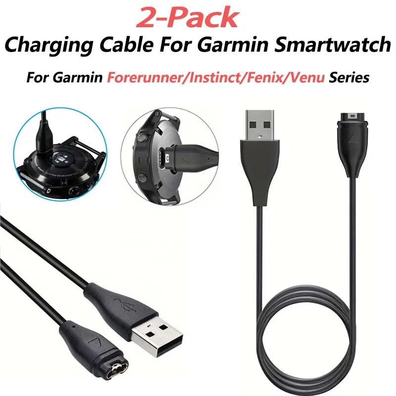 2-Pack Garmin Smartwatch USB Replacement Charger – Fast Charge