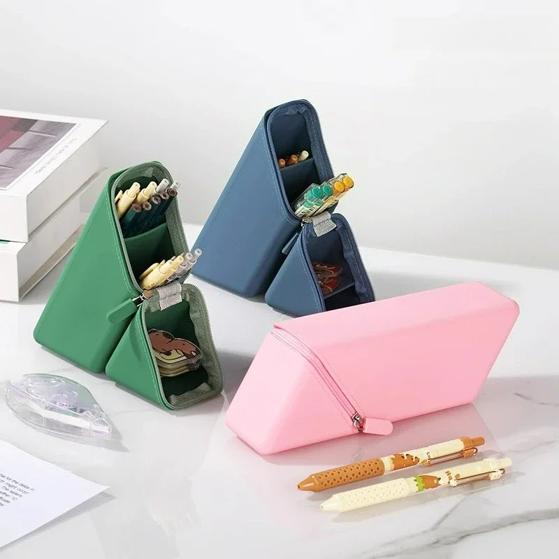 Silicone Pencil Case Large Capacity Triangular Stand-Up Pen Holder