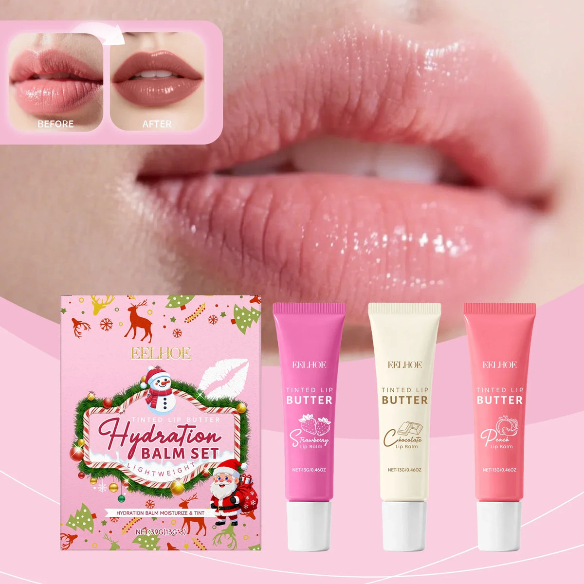 EELHOE Tinted Lip Balm Set – 3-Pack Moisturizing Gift Box