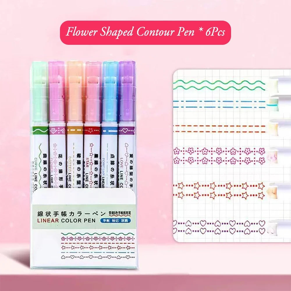 6-Pack Flower Roller Tip Highlighter Pens | Quick Dry Markers