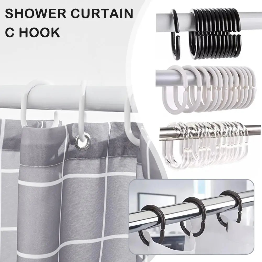 12-Pack Plastic C-Type Shower Curtain Hooks – Smooth Glide