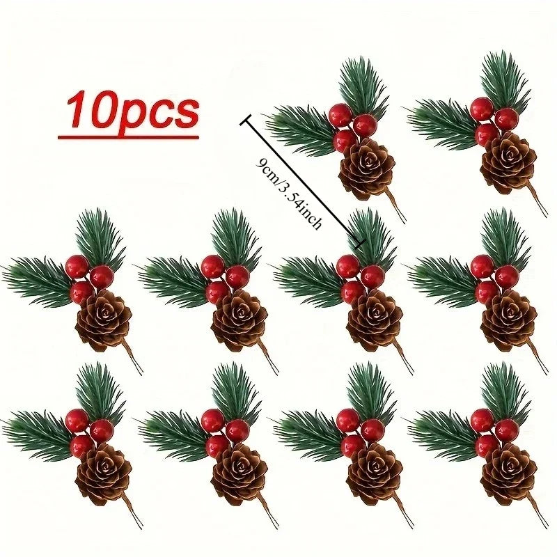10-Pc Artificial Pine Cones & Red Berries – Christmas Decor