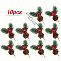 10-Pc Artificial Pine Cones & Red Berries – Christmas Decor