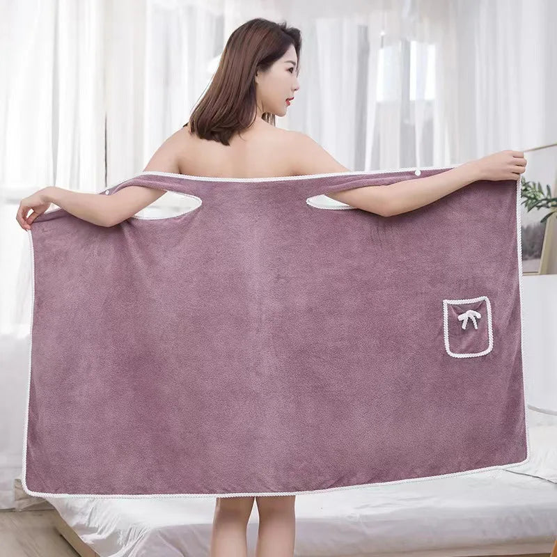 Women's Coral Velvet Wearable Bath Towel Wrap | Shower Skirt