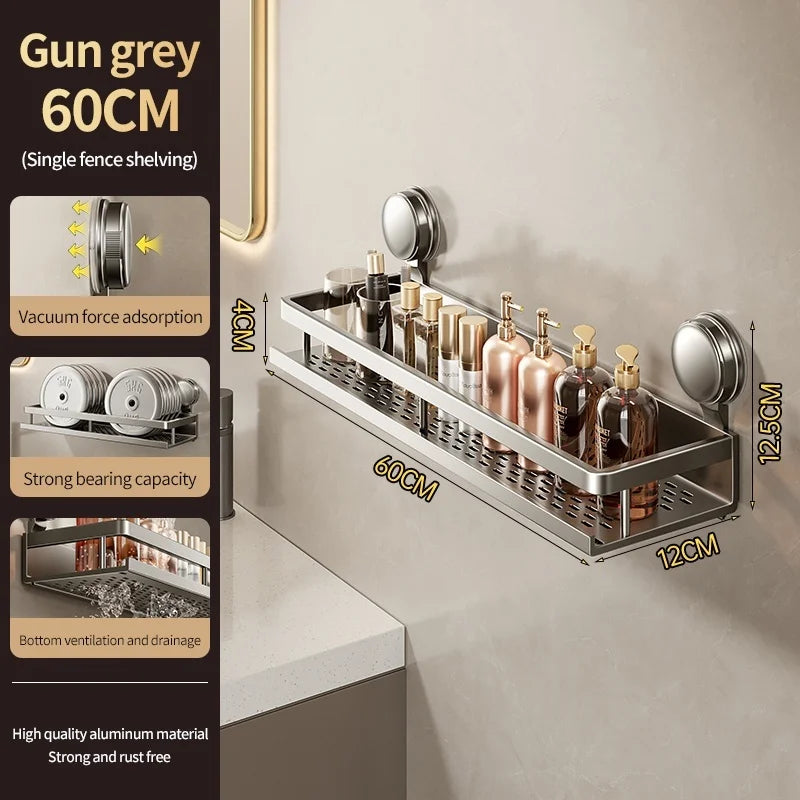 No-Drill Suction Cup Wall Storage Rack | Aluminum Organizer