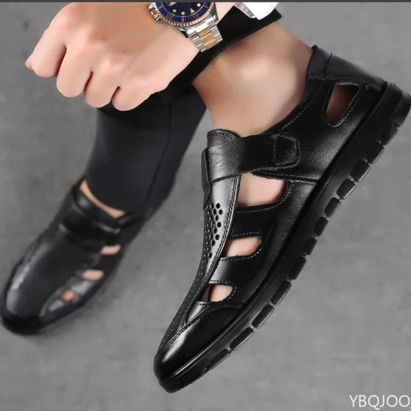 Men's Leather Slip-On Sandals – Business Casual Summer Shoes