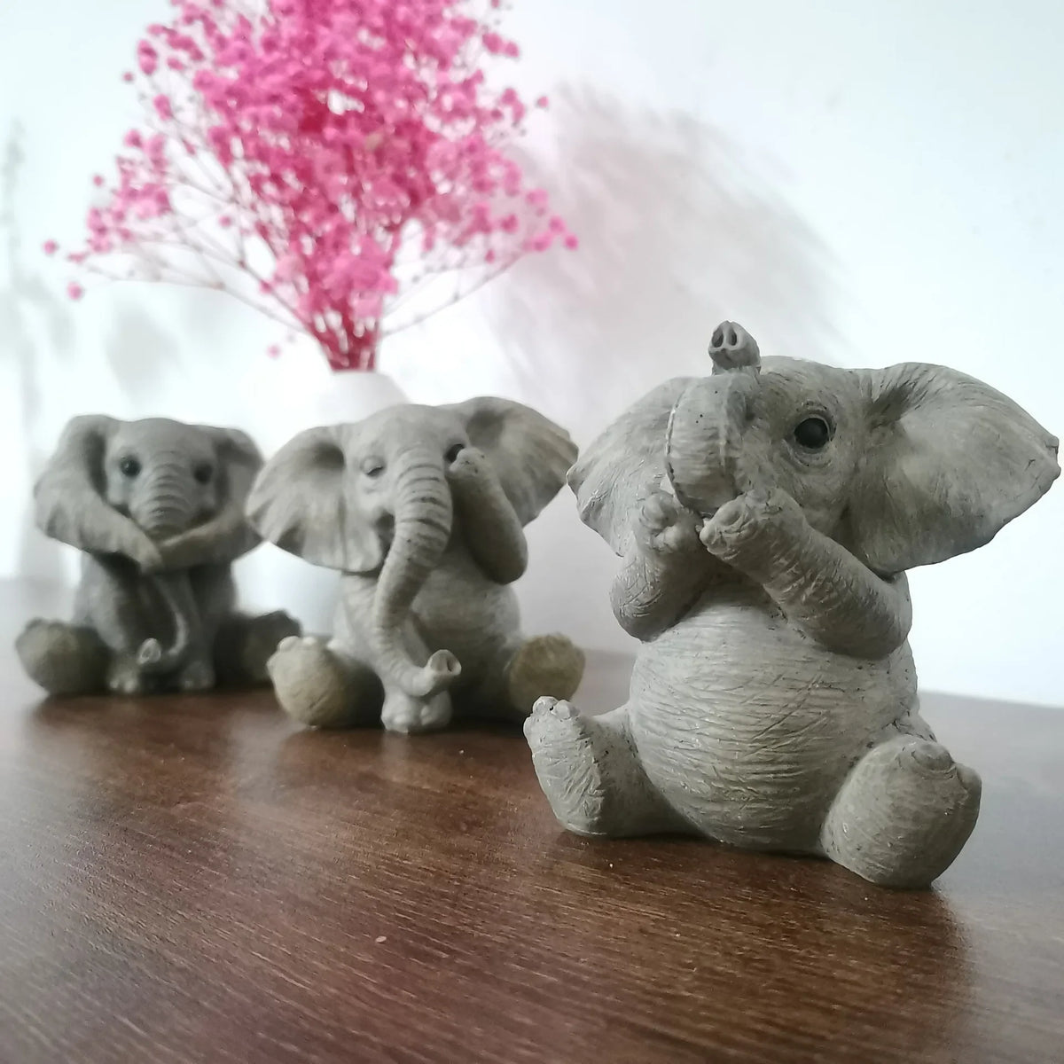 Feng Shui Gray Elephant Figurines Set of 3 | Resin Decor