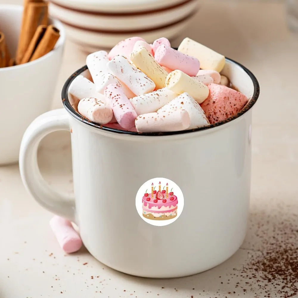 128Pcs Waterproof Birthday Cake Round Dot Cartoon Stickers Pack