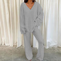 Women's Winter V-Neck Pajama Set – 2-Piece Sleepwear S–3XL