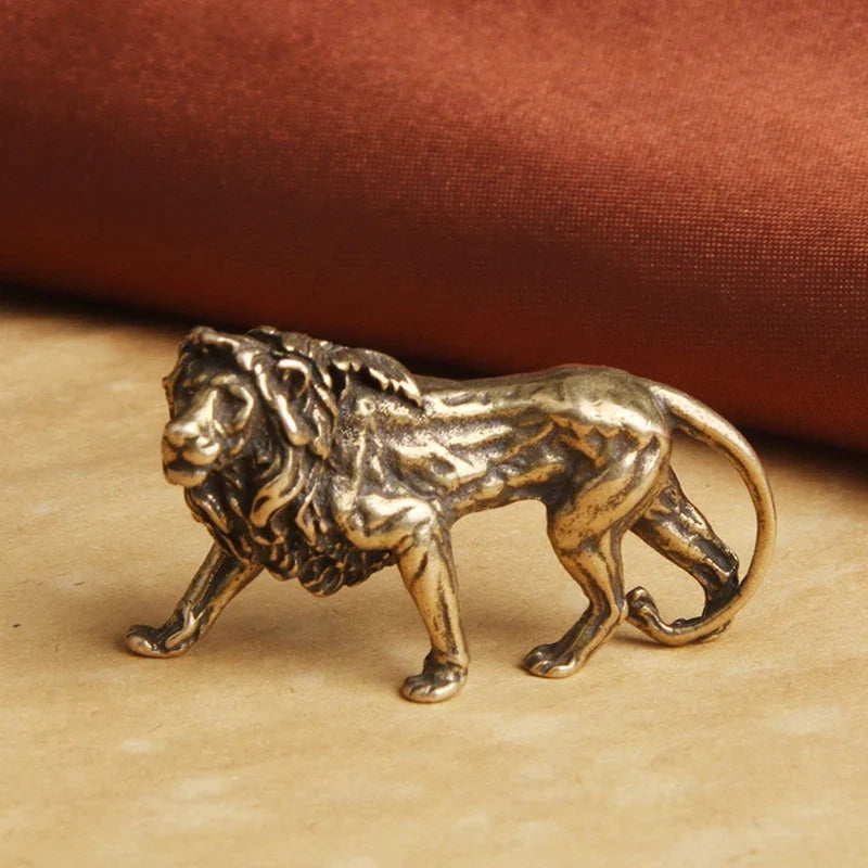 Pure Copper Majestic Lion King Miniatures Figurines Desk Decorations